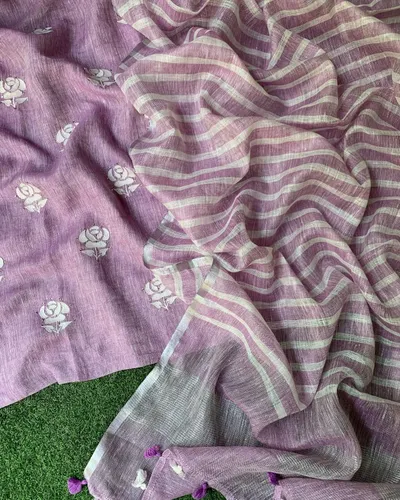 Pure Linen by Linen Embroidered Kurta with Intricate Motif Work