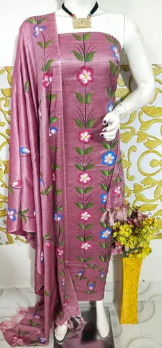 Elegant Dupion Salab Hand-Painted Suit Set – Artistic Ethnic Charm