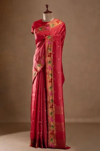 Premium Pure Tussar Silk Saree with Golden Zari Border & Digital Embroidery Work | Festive & Wedding Wear