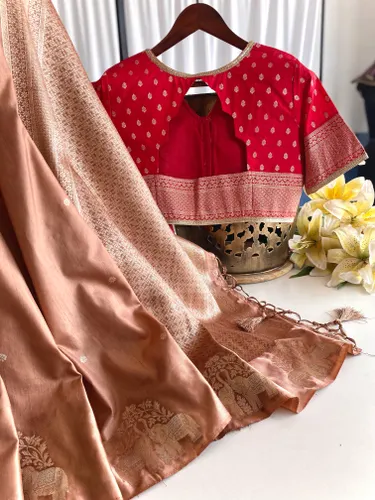 Soft Satin Border Dola Fabric Saree with Elephant Weaving & Rich Pallu