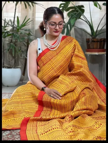 Yellow Printed Bhishnupuri Silk Saree