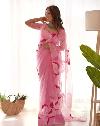 Pink Flower Ready-To-Wear 1-Minute Saree
