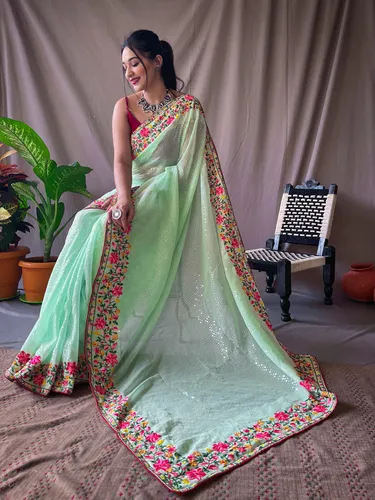 Pure Georgette Saree with 5 mtrs  Sequence Work