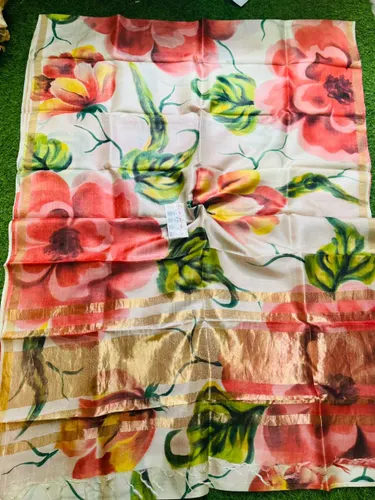 Pure Handloom Tusser Silk With Floral Design Saree