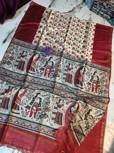 Exquisite Katan Silk Saree with Traditional Madhubani Print – Handcrafted Elegance for Every Occasion