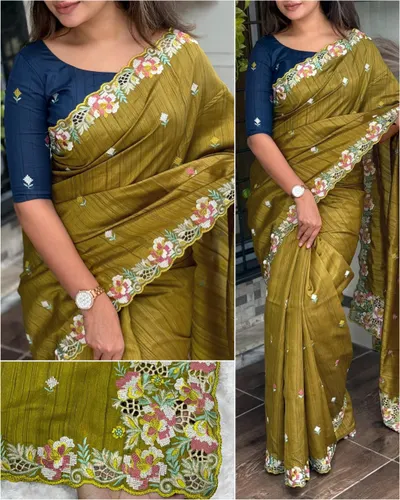 Matching Visca Slub Silk With Intricate Embroidery Saree