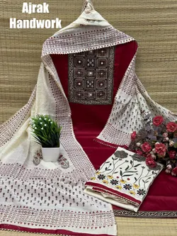 High-Quality Glaze Cotton With Ajrakh Print Salwar