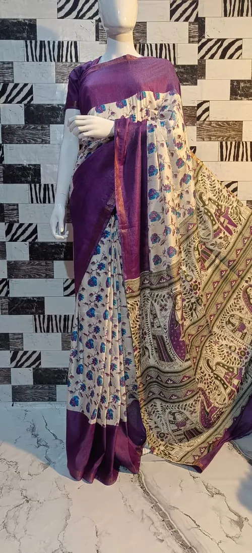 Exquisite Katan Silk Saree with Traditional Madhubani Print – Handcrafted Elegance for Every Occasion