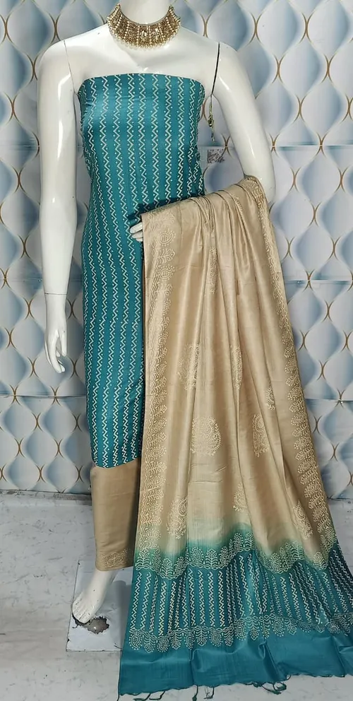 Hand Block Printed Cotton Suit Piece – Dual Dye Artisanal Design