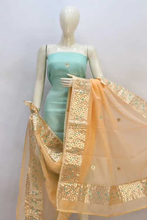  Kota Doria Tissue Gota Patti Suit Set with Dupatta (Top + Dupatta Unstitched)