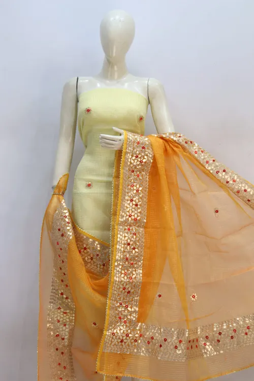  Kota Doria Tissue Gota Patti Suit Set with Dupatta (Top + Dupatta Unstitched)