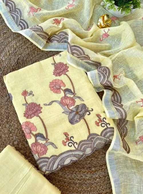 Pure Linen by Linen Attire with Elegant Floral Embroidery Work – Premium Handcrafted Ethnic Wear