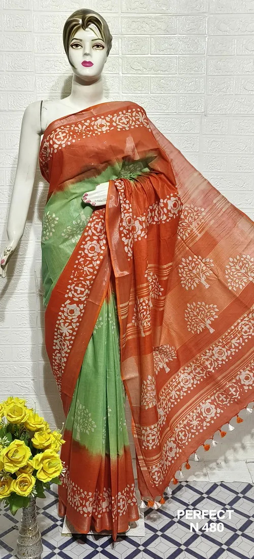 Pure Cotton Slub Saree with Traditional Batik Print