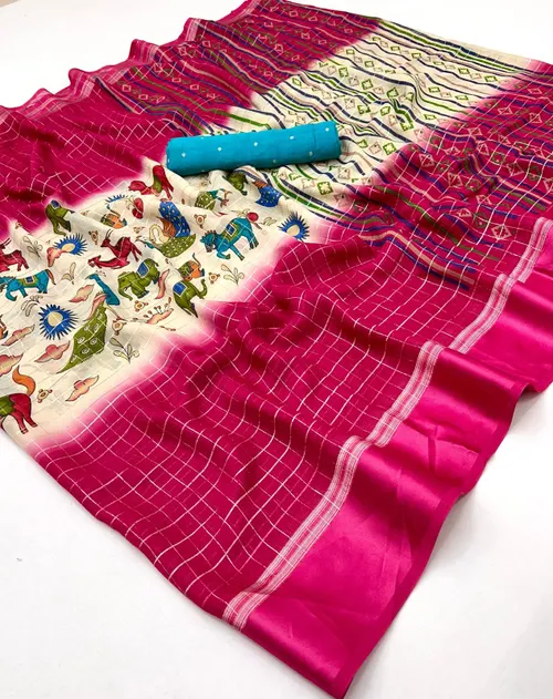 Elegant Soft Moss Chex Weaving Sarees