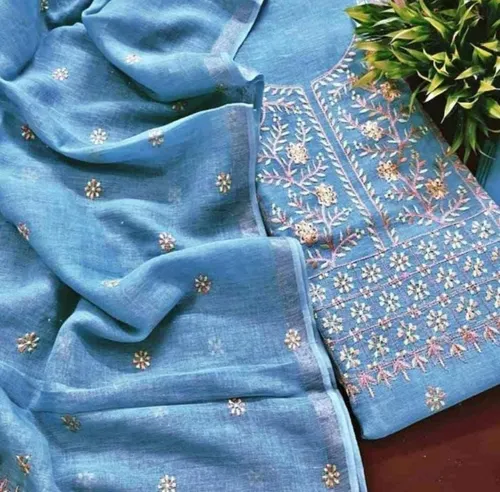 Premium Cotton Linen Dress Material Set - 3 Piece Set | Varsha Collections Premium Cotton Linen Dress Material Set - 3 Piece Set | Varsha Collections