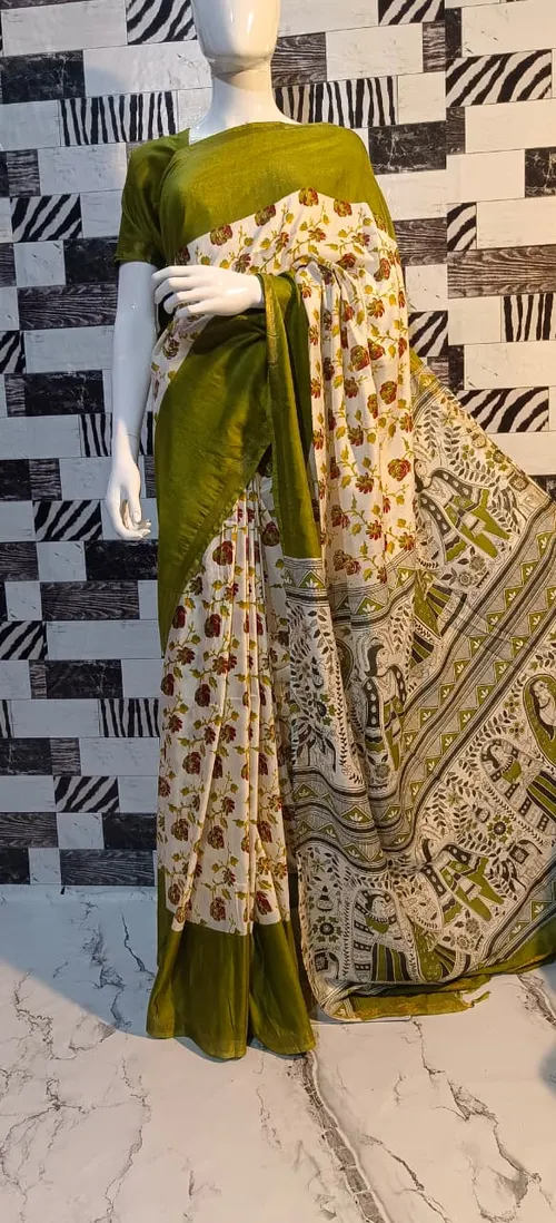 Exquisite Katan Silk Saree with Traditional Madhubani Print – Handcrafted Elegance for Every Occasion