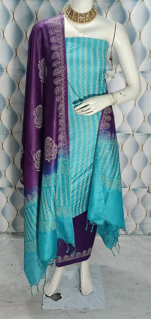 Hand Block Printed Cotton Suit Piece – Dual Dye Artisanal Design