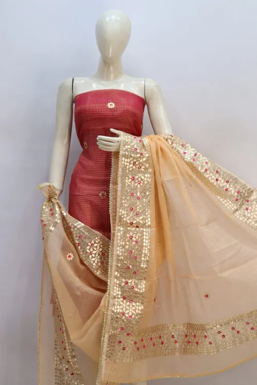  Kota Doria Tissue Gota Patti Suit Set with Dupatta (Top + Dupatta Unstitched)