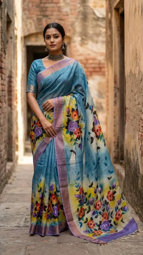 Varnika Pure Tussar Silk Handpaint Saree