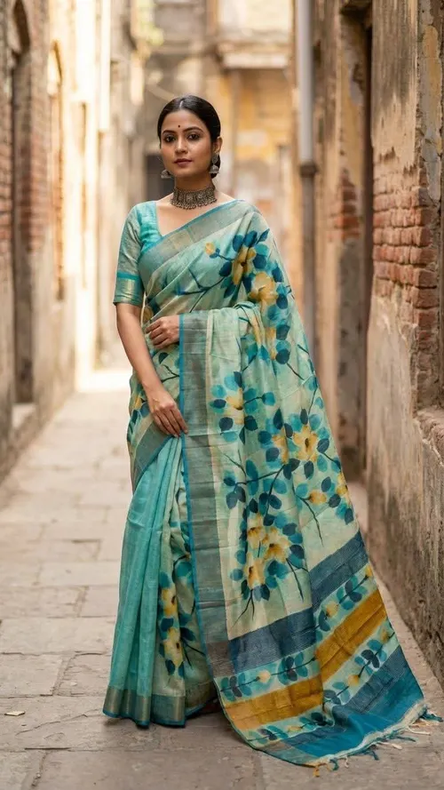  Varnika Pure Tussar Silk Handpaint Saree