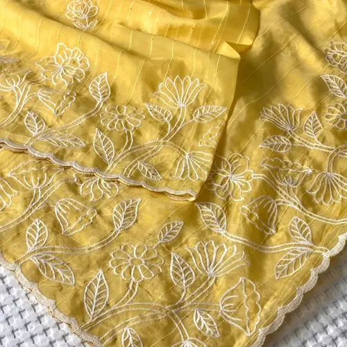 Premium Quality Soft Feel Organza Saree with White Thread Work