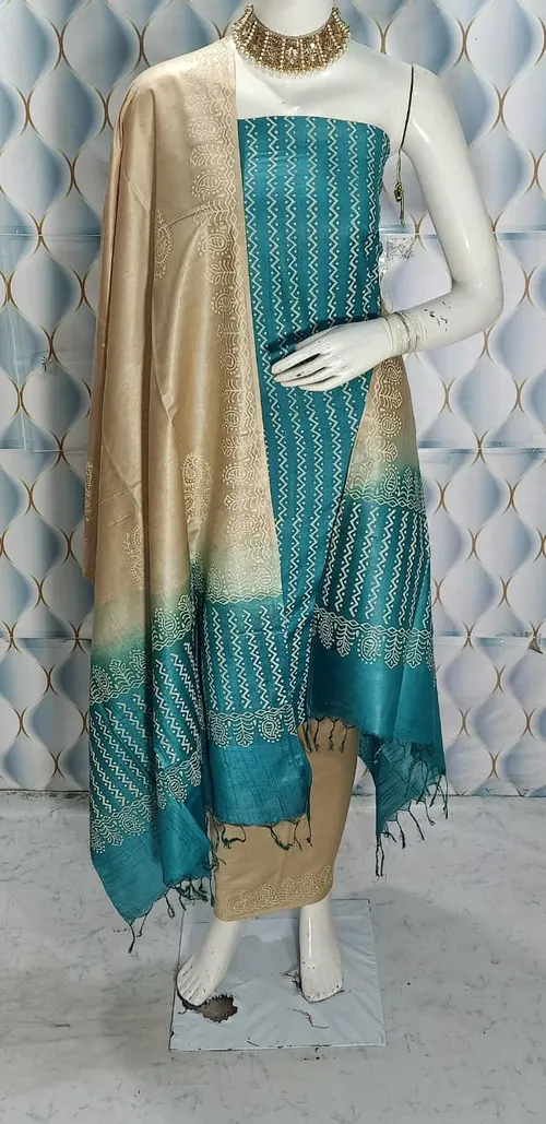 Hand Block Printed Cotton Suit Piece – Dual Dye Artisanal Design