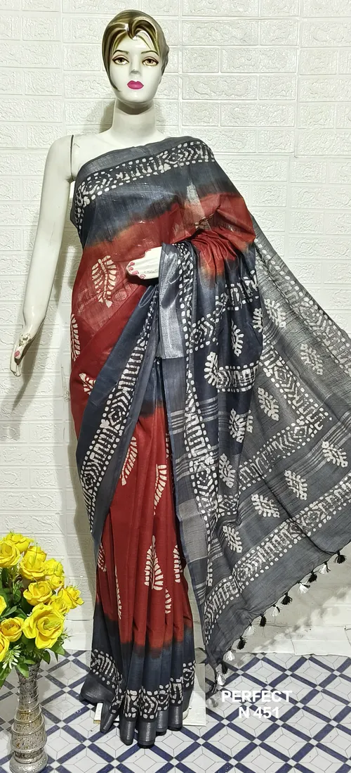 Pure Cotton Slub Saree with Traditional Batik Print