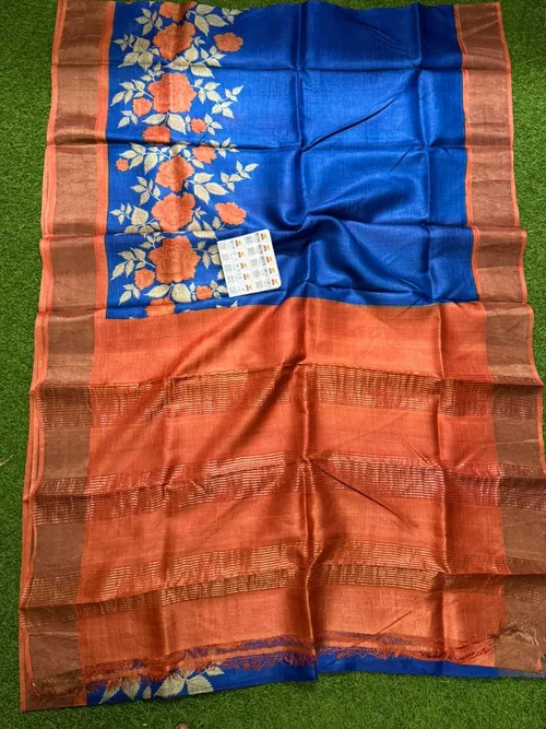 Premium Tussar Silk Printed Saree with Silk Mark Certification