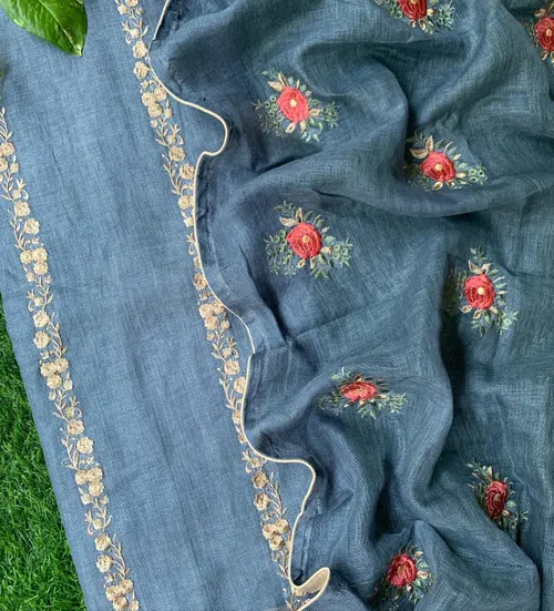 Pure Linen by Linen Floral Embroidery Work Unstitched Top Material with Matching Dupatta – Elegant Summer Wear for Women