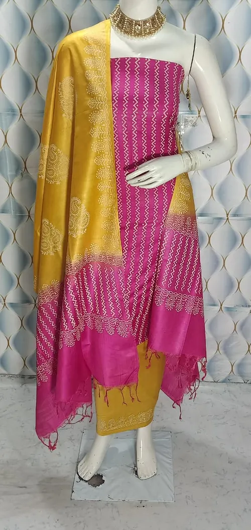 Hand Block Printed Cotton Suit Piece – Dual Dye Artisanal Design