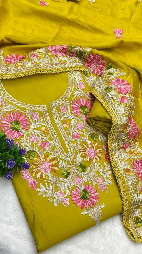Elegant Roman Silk Kashmiri Butta Work Salwar Suit Set