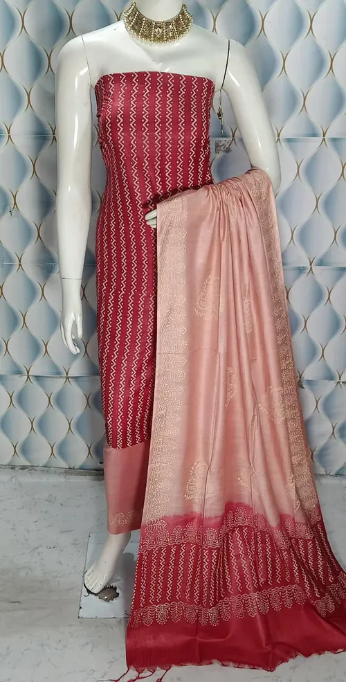 Hand Block Printed Cotton Suit Piece – Dual Dye Artisanal Design