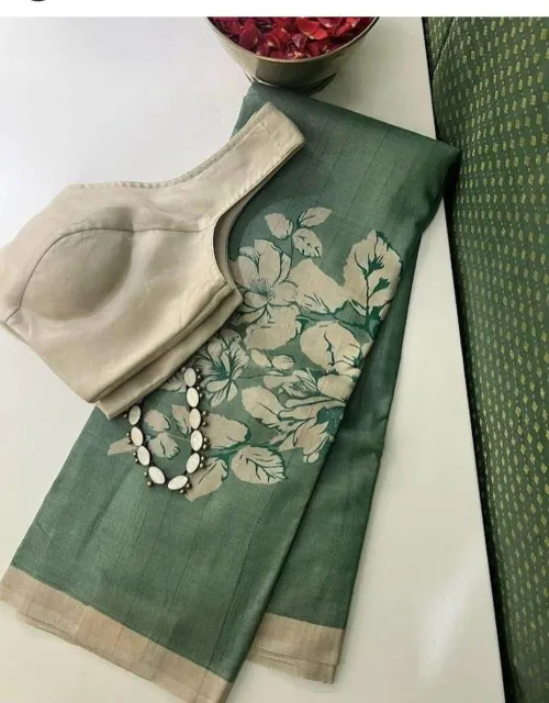 Authentic Desi Tussar Silk Handloom Saree with Hand Block and Digital Print