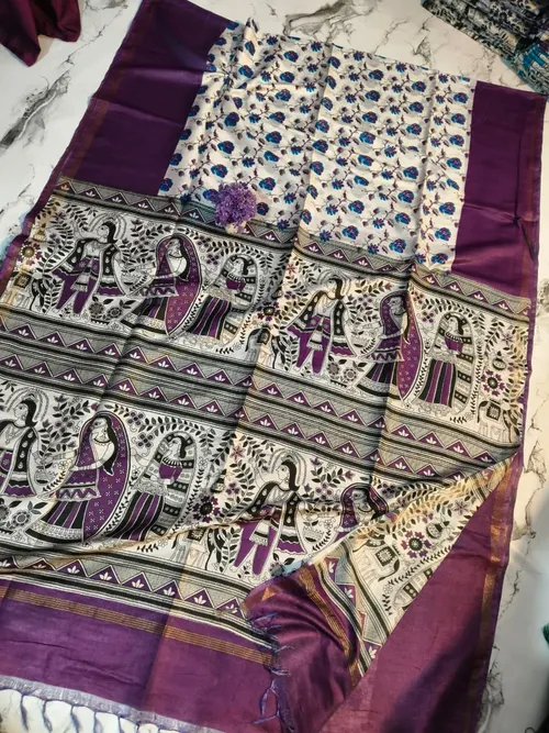 Exquisite Katan Silk Saree with Traditional Madhubani Print – Handcrafted Elegance for Every Occasion