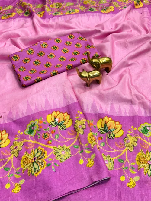 Tussar Silk Saree with Flower Digital Print