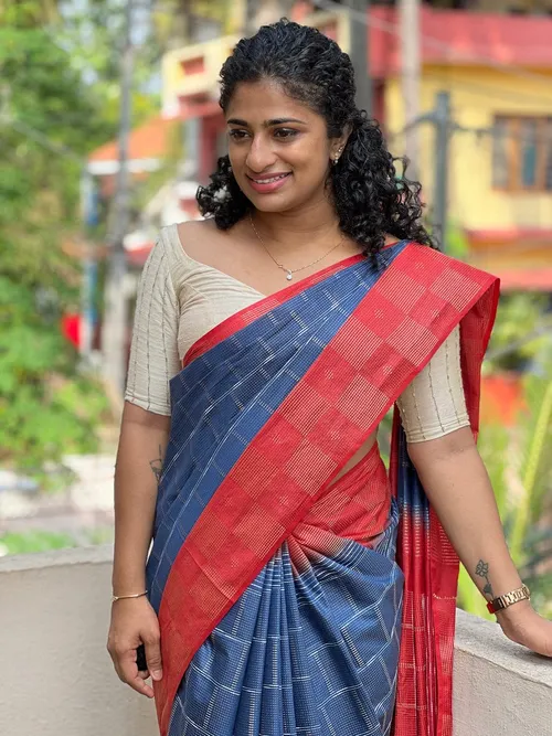 Elegant Dupion Silk Saree with Contemporary Square Check Design