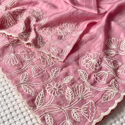 Premium Quality Soft Feel Organza Saree with White Thread Work