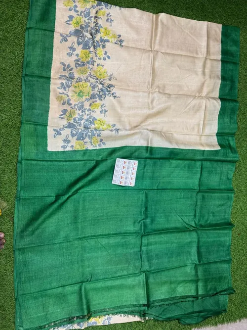 Pure Desi Tussar Silk Handloom Masterpiece with Hand Block & Digital Artwork