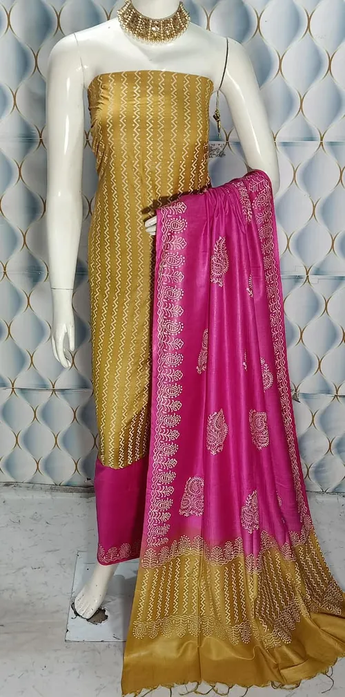 Hand Block Printed Cotton Suit Piece – Dual Dye Artisanal Design