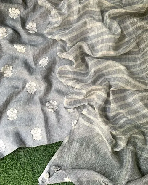 Pure Linen by Linen Embroidered Kurta with Intricate Motif Work