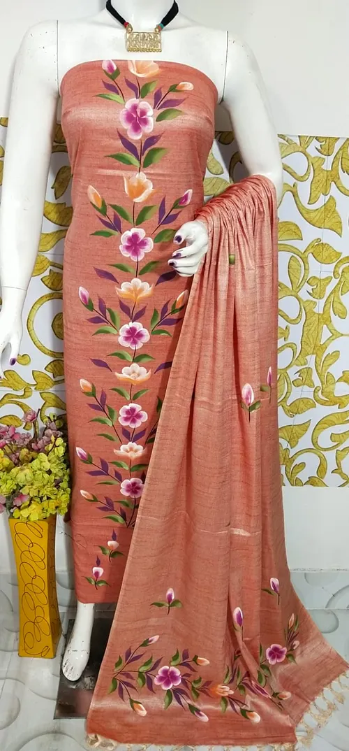 Elegant Dupion Salab Hand-Painted Suit Set – Artistic Ethnic Charm