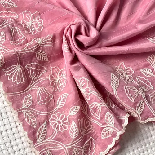 Premium Quality Soft Feel Organza Saree with White Thread Work