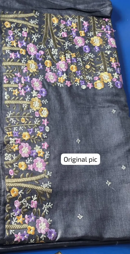 Elegant Hand-Embroidered Pure Tussar Silk Saree – Timeless Traditional Drape