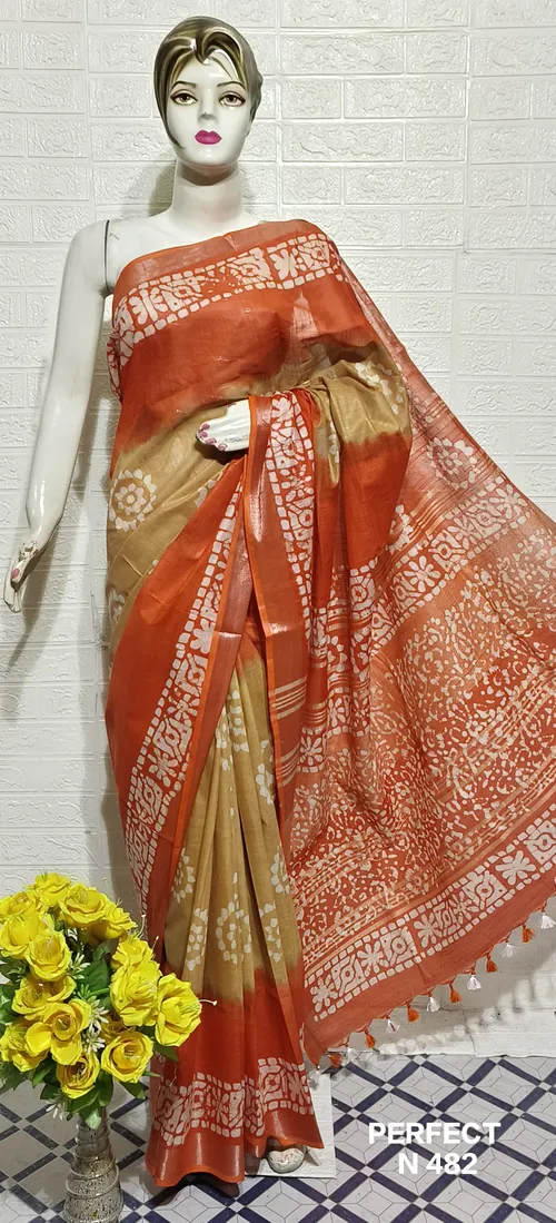 Pure Cotton Slub Saree with Traditional Batik Print