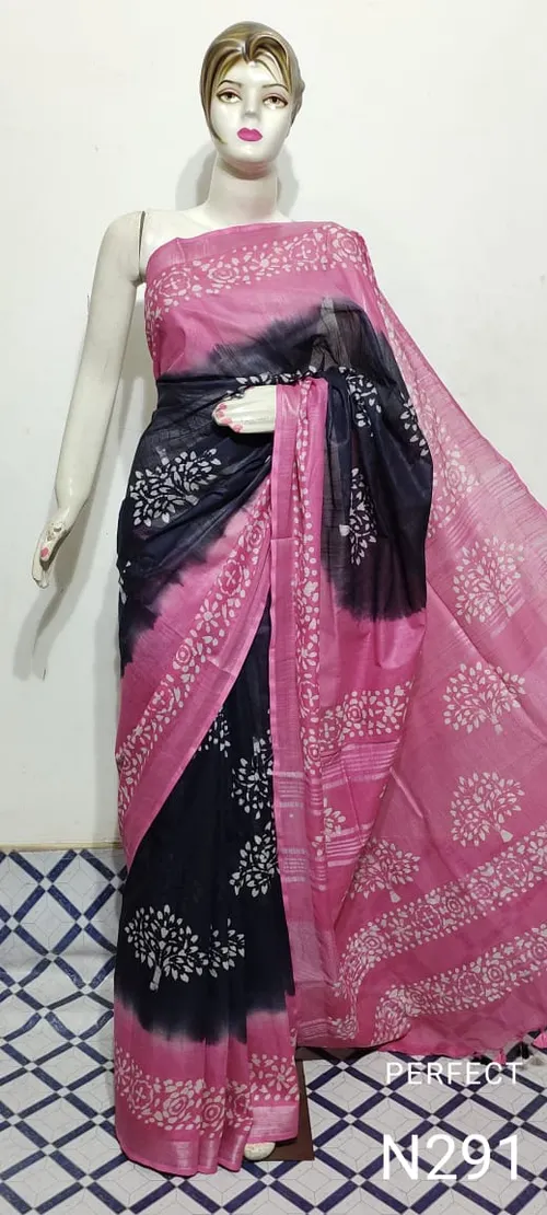 Elegant Cotton Slub Saree with Intricate Batik Print
