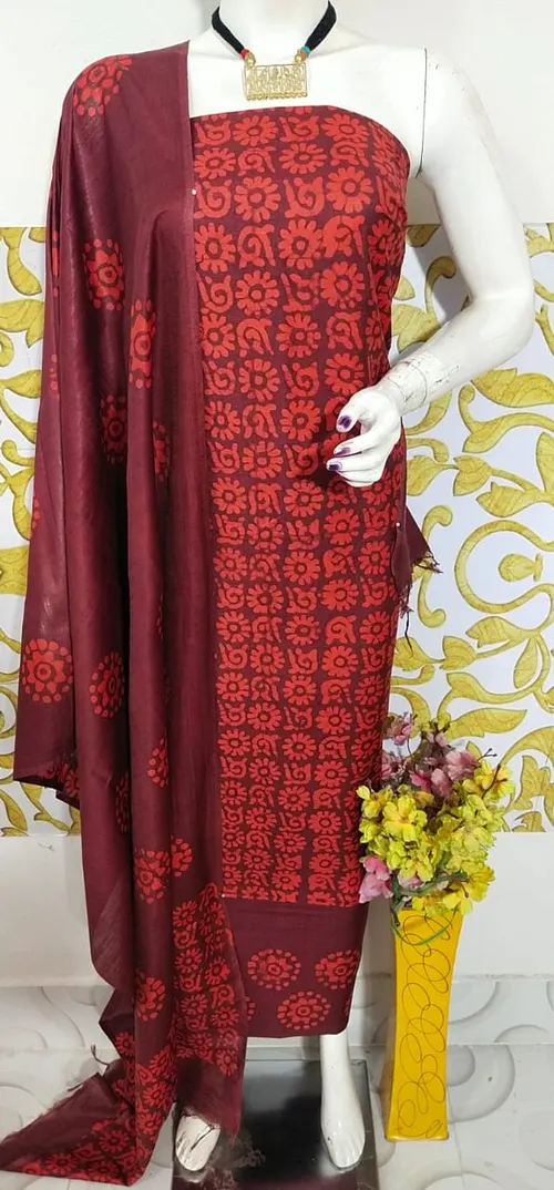 Royal Katan Silk Suit with Traditional Salab Batik