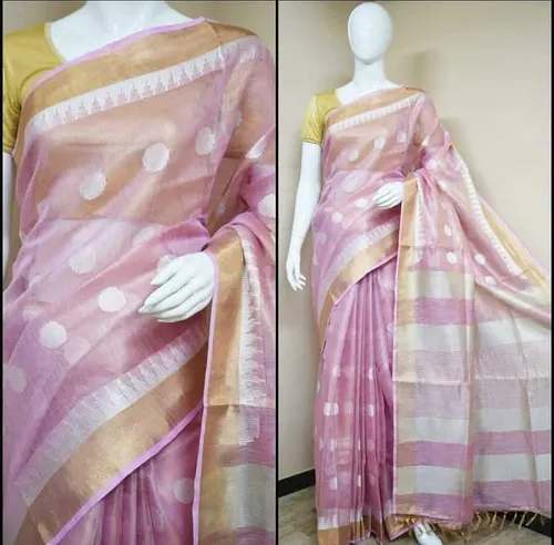 Soft Tissue Linen Saree with Dovi Buta Design