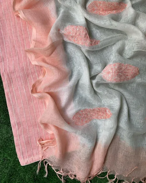 Linen Bloom Embroidered Dress Material