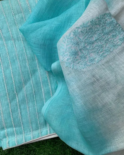 Linen Bloom Embroidered Dress Material