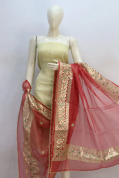  Kota Doria Tissue Gota Patti Suit Set with Dupatta (Top + Dupatta Unstitched)